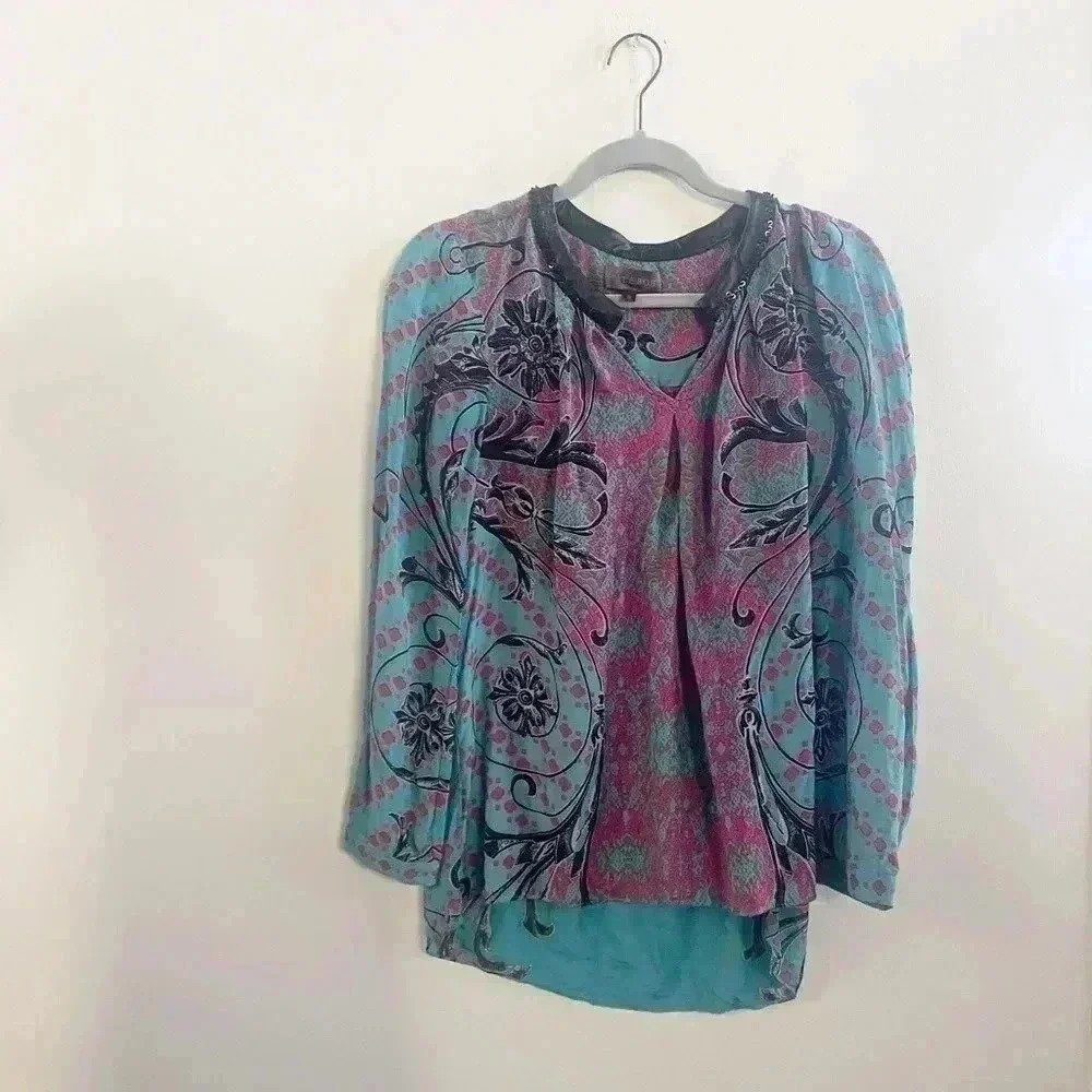 Hale Bob silk sequined blouse small